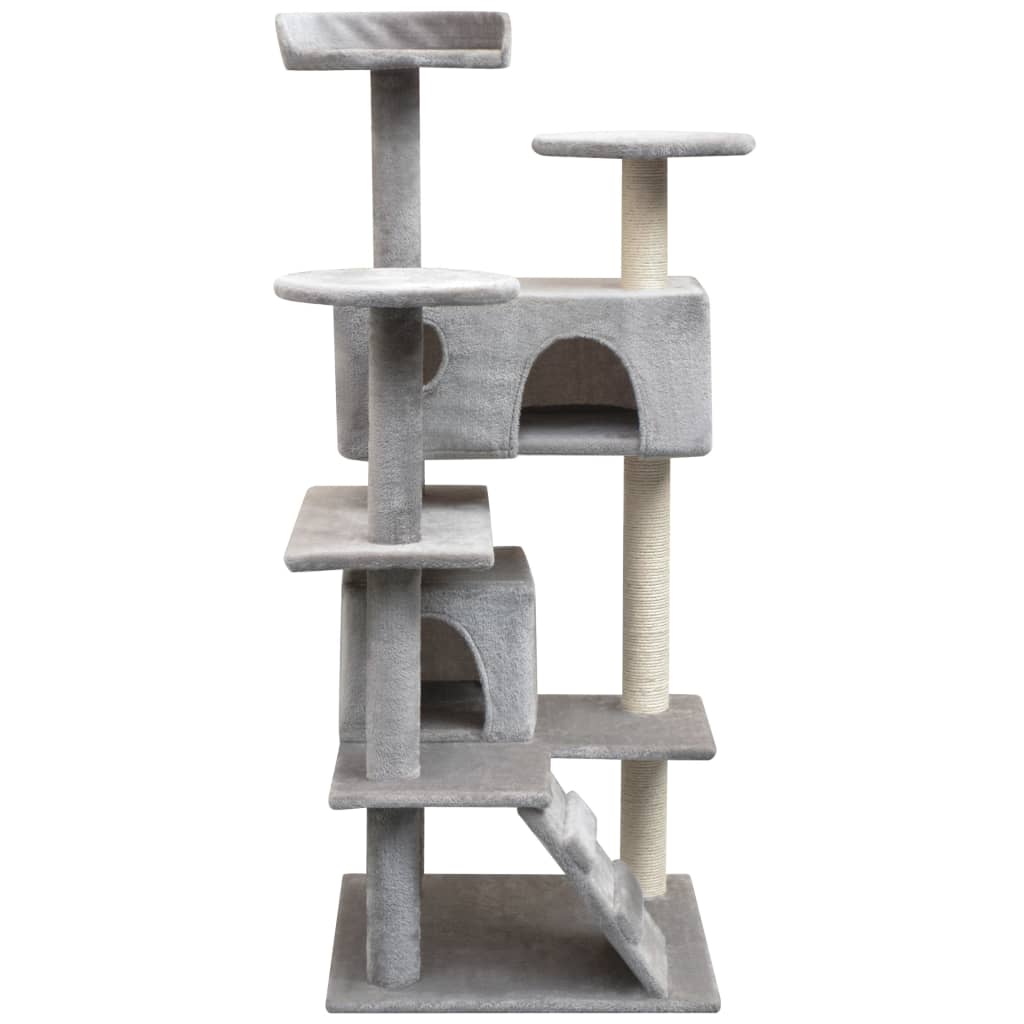 Arbre à chat en bois avec niche avec panier – Gris – 125 cm – vue 2