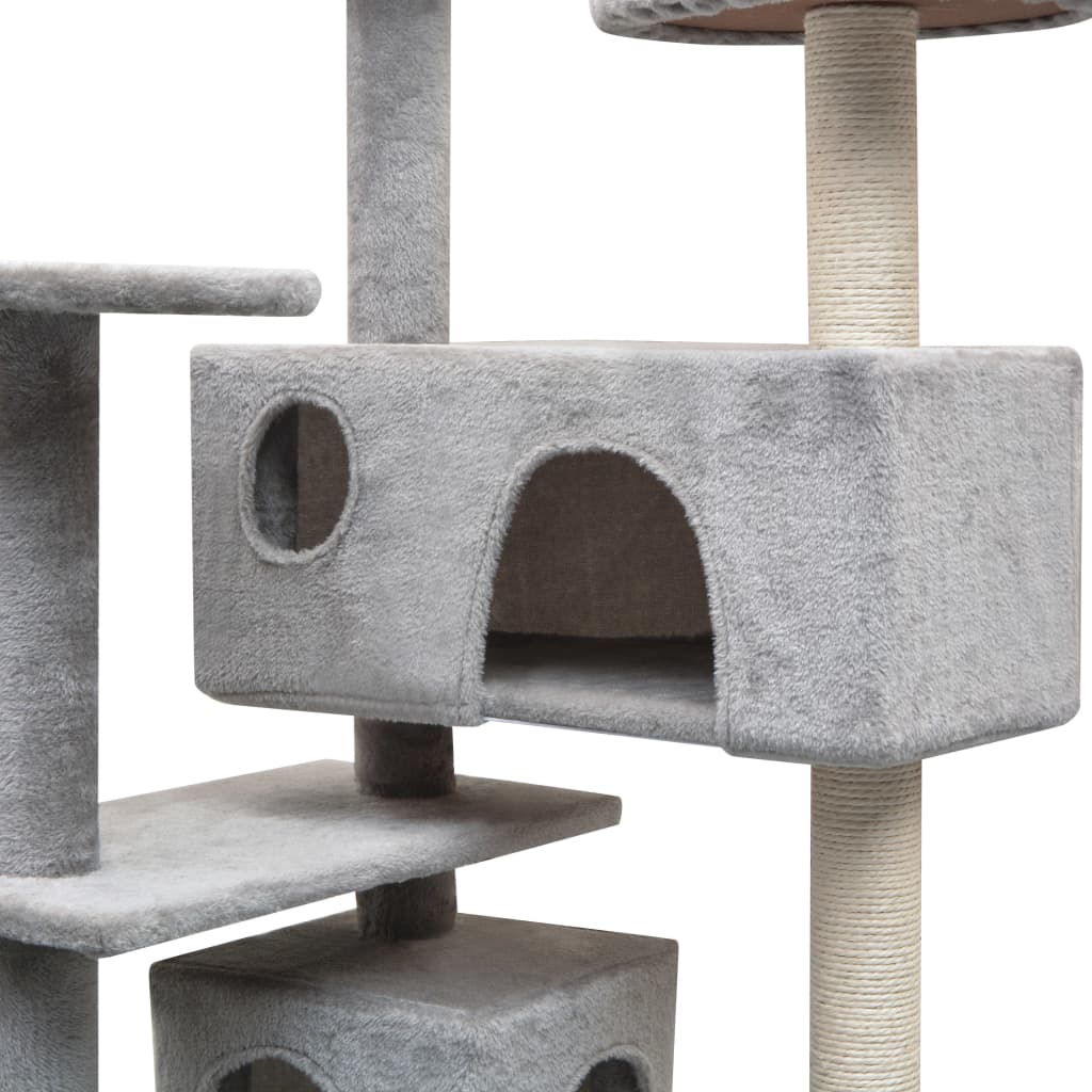 Arbre à chat en bois avec niche avec panier – Gris – 125 cm – vue 3