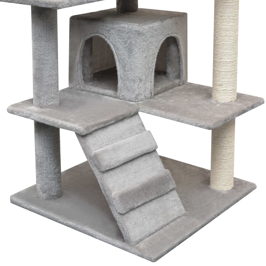 Arbre à chat en bois avec niche avec panier – Gris – 125 cm – vue 4