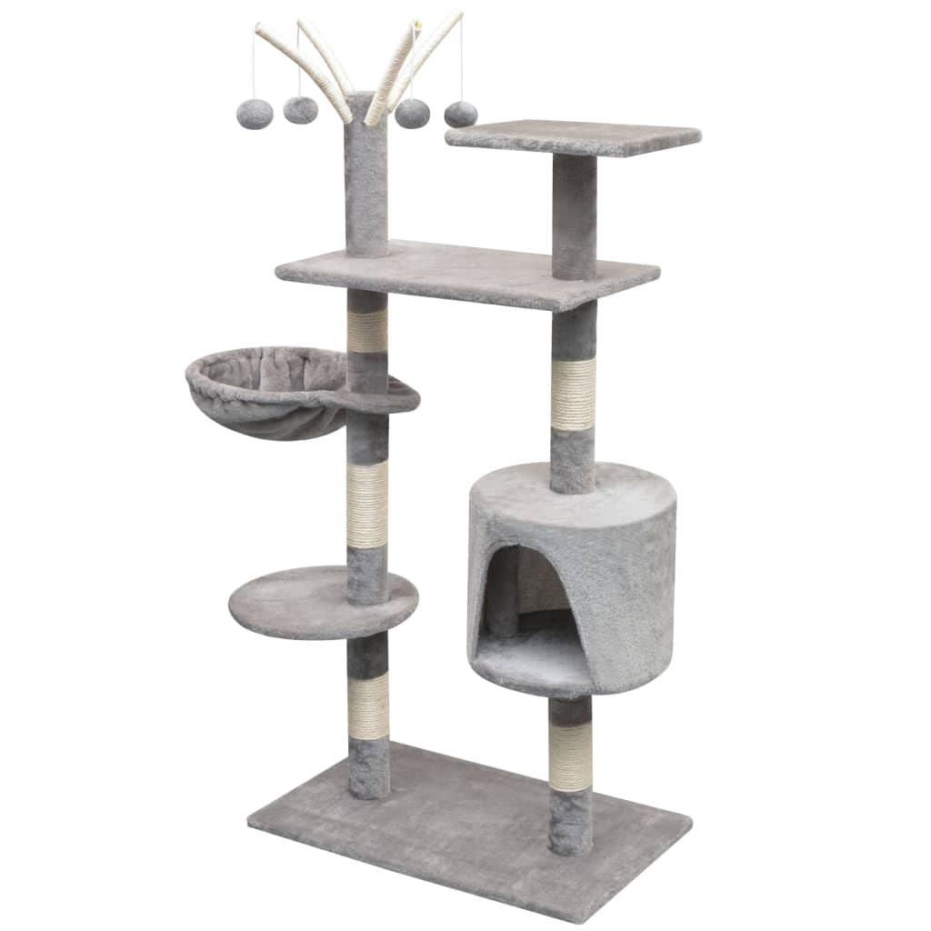 Arbre à chat en bois avec niche avec hamac – Gris – 125 cm – vue 2