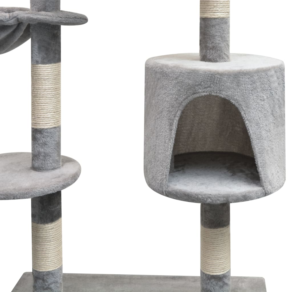 Arbre à chat en bois avec niche avec hamac – Gris – 125 cm – vue 3