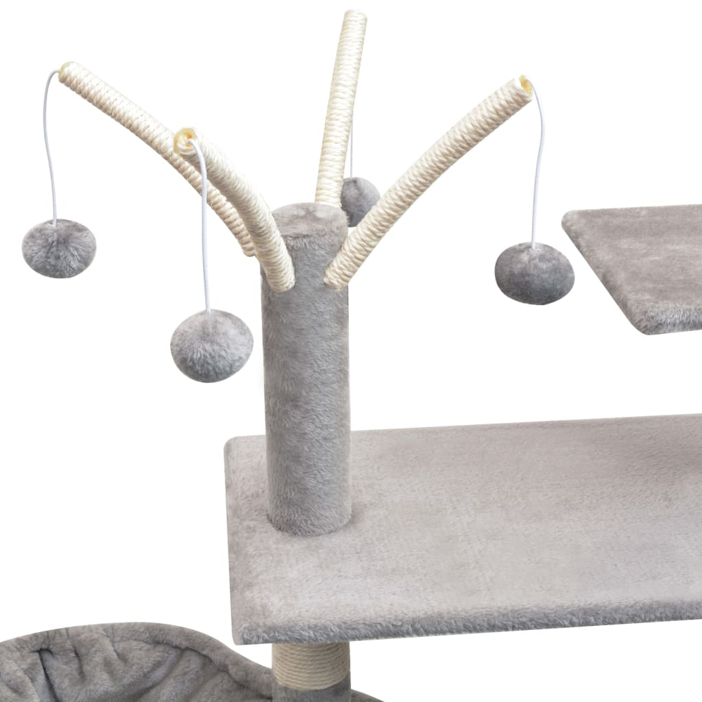 Arbre à chat en bois avec niche avec hamac – Gris – 125 cm – vue 4