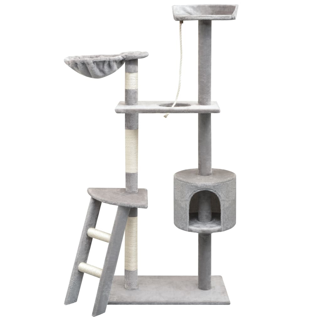 Arbre à chat en bois avec niche avec hamac – Gris – 150 cm