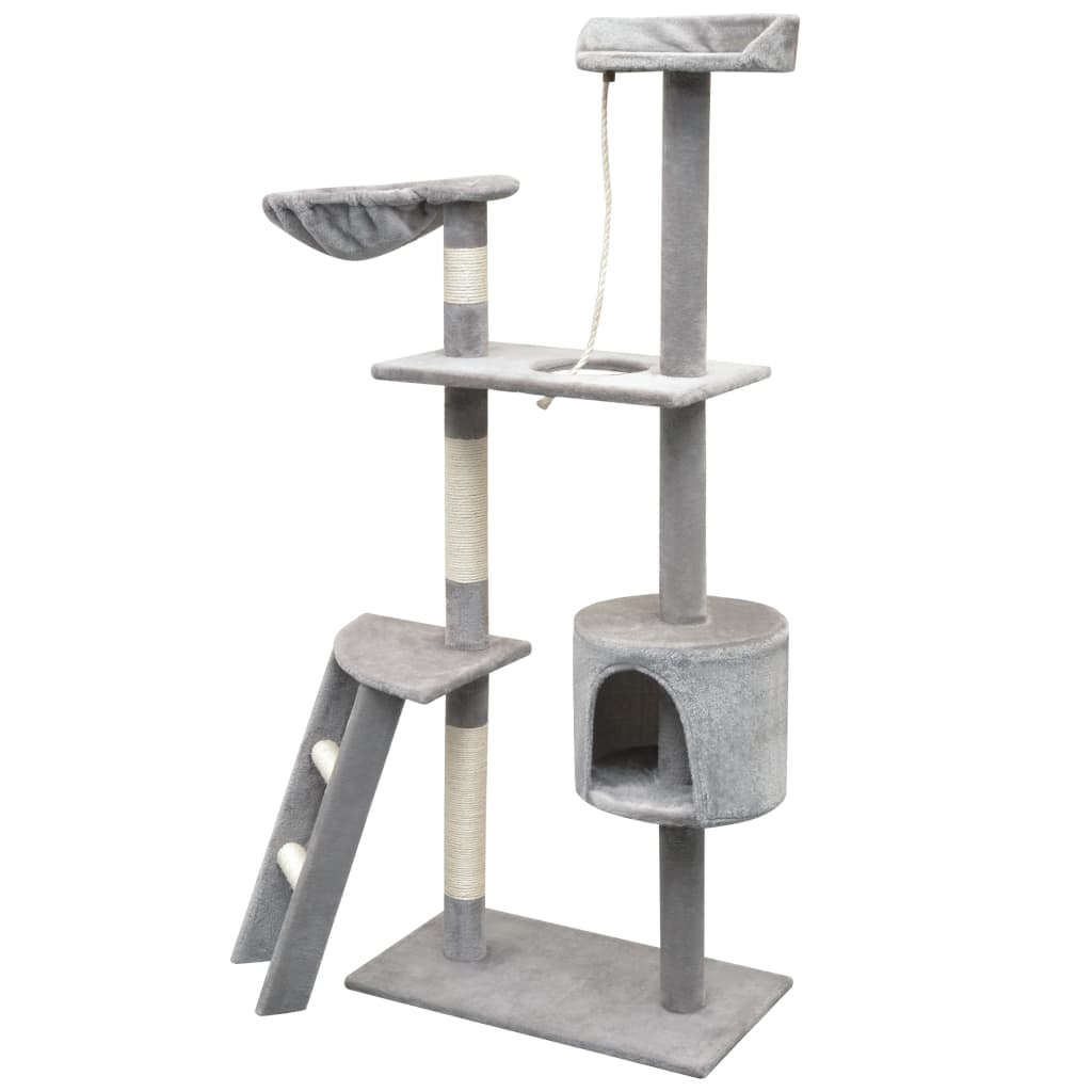 Arbre à chat en bois avec niche avec hamac – Gris – 150 cm – vue 2