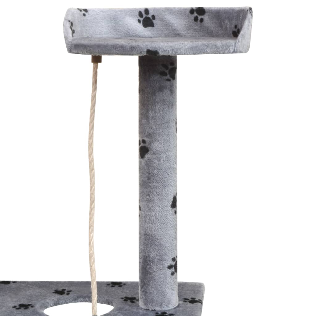Arbre à chat en bois avec niche – Gris (avec des empreintes de pattes noires) – vue 4