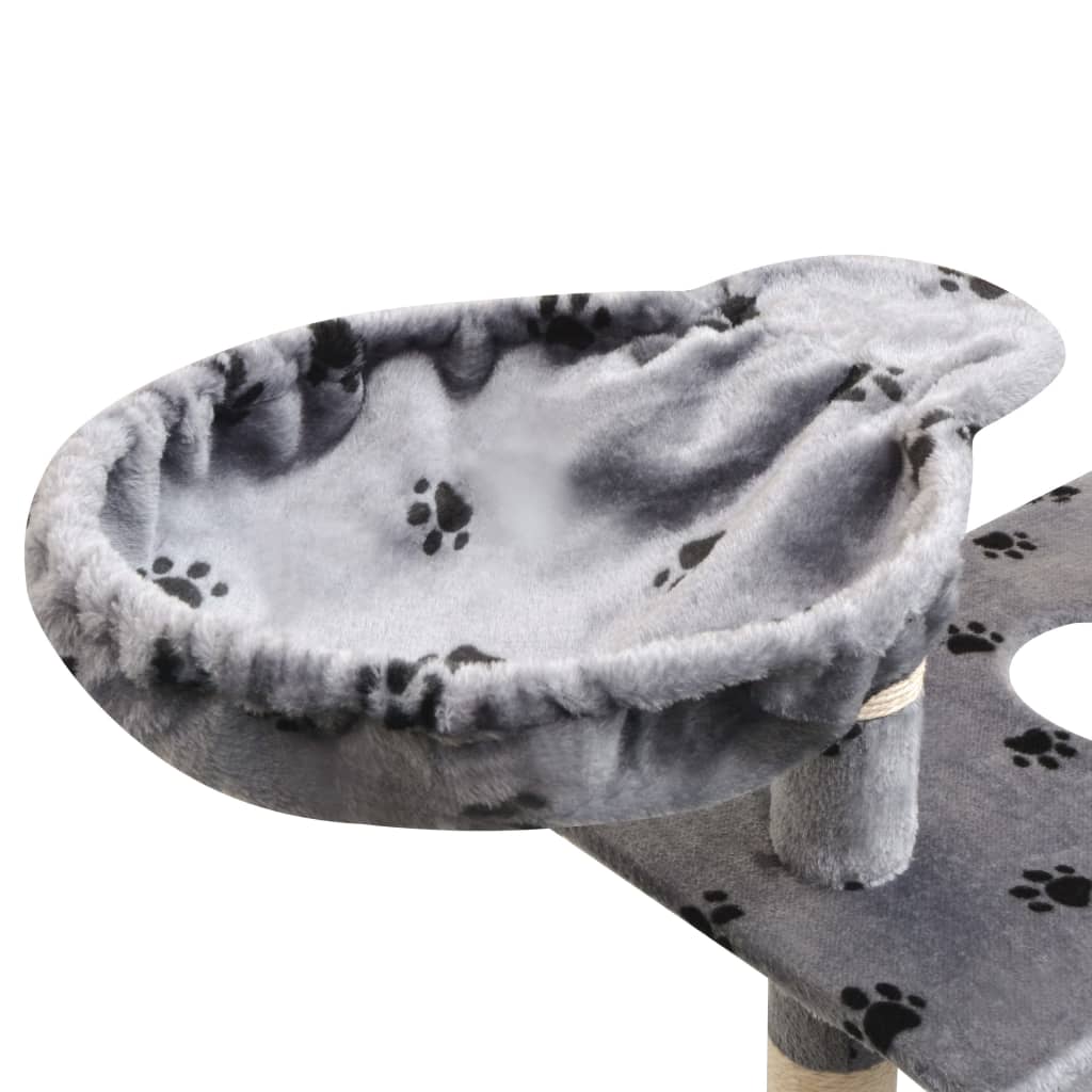 Arbre à chat en bois avec niche – Gris (avec des empreintes de pattes noires) – vue 5