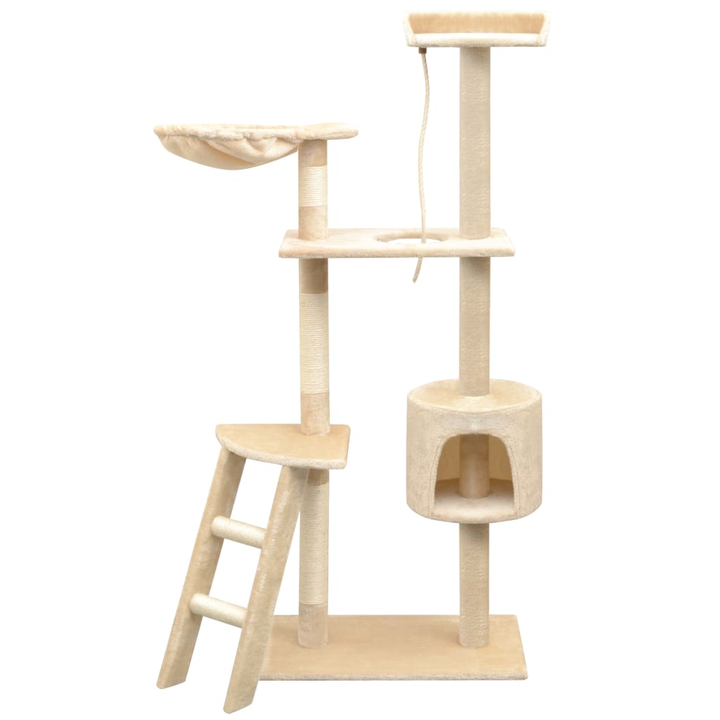 Arbre à chat en bois avec niche avec hamac – Beige – 150 cm