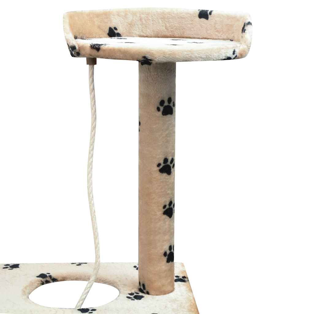 Arbre à chat en bois avec niche – Beige (avec des empreintes de pattes noires) – vue 4