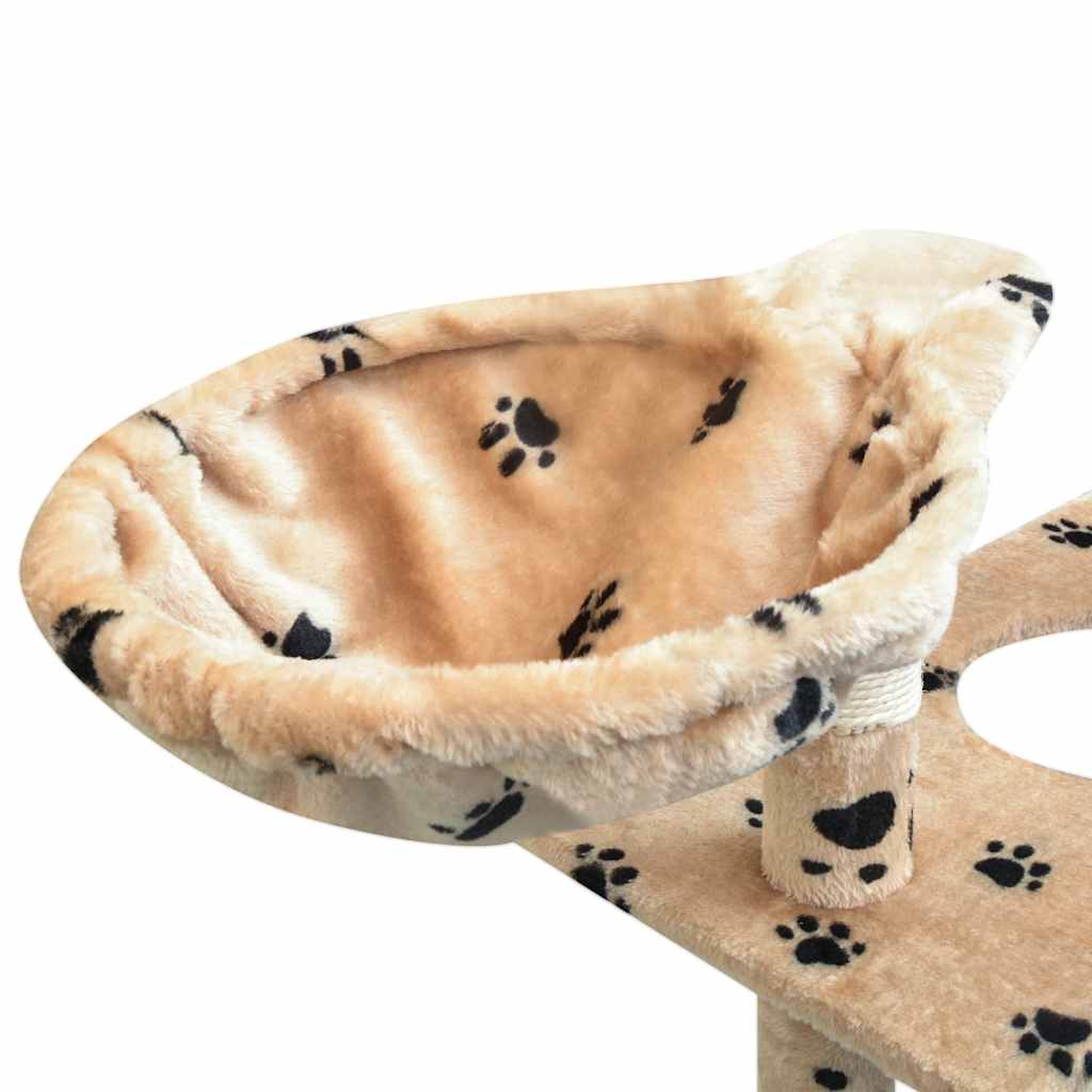 Arbre à chat en bois avec niche – Beige (avec des empreintes de pattes noires) – vue 5