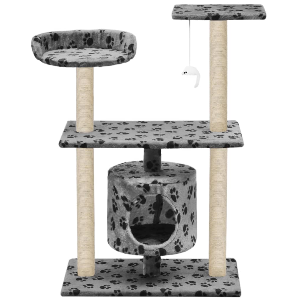 Petit arbre à chat en bois avec niche – Gris avec empreinte de patte – 95 cm – vue 3