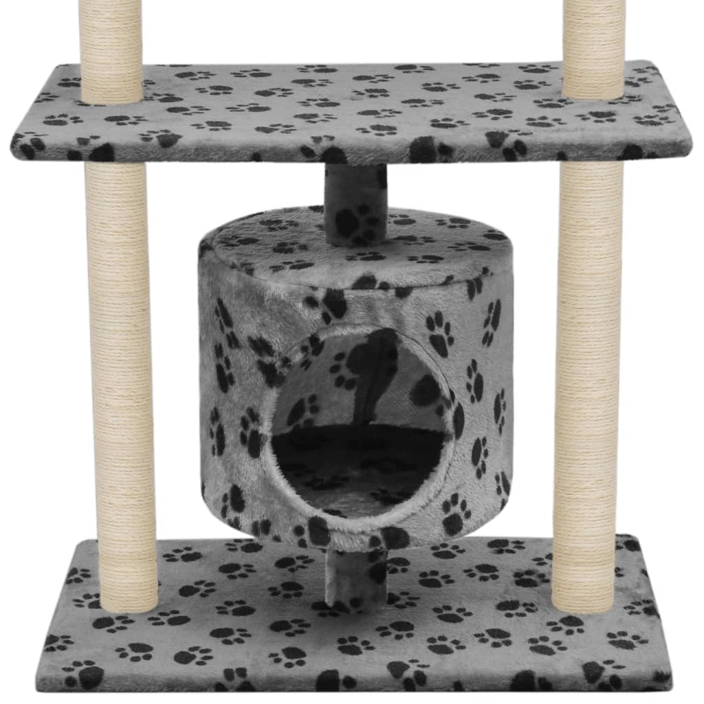 Petit arbre à chat en bois avec niche – Gris avec empreinte de patte – 95 cm – vue 4