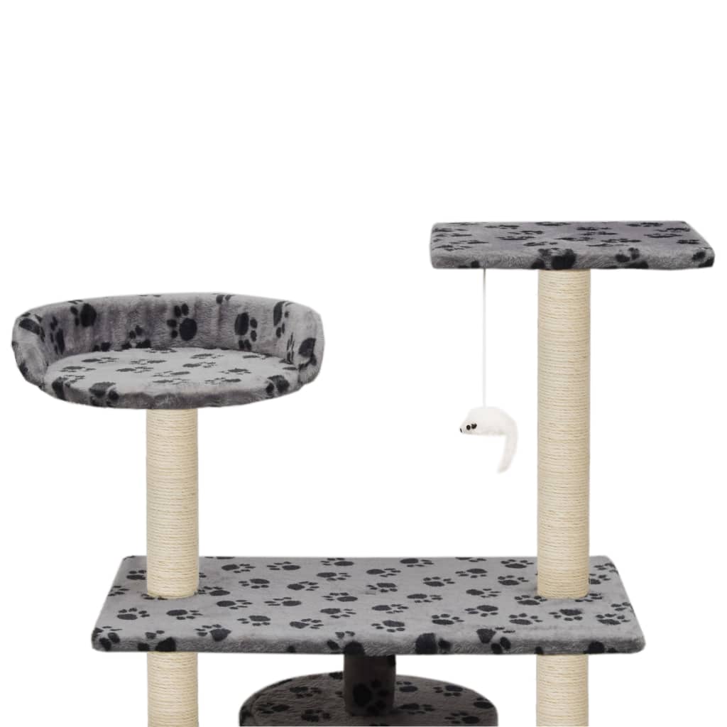 Petit arbre à chat en bois avec niche – Gris avec empreinte de patte – 95 cm – vue 5