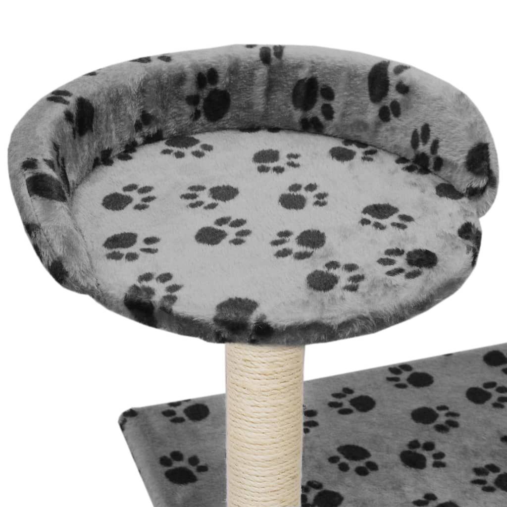 Petit arbre à chat en bois avec niche – Gris avec empreinte de patte – 95 cm – vue 6