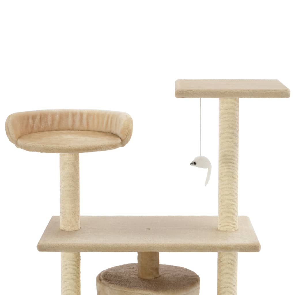 Petit arbre à chat en bois avec niche avec panier – Beige – 95 cm – vue 4
