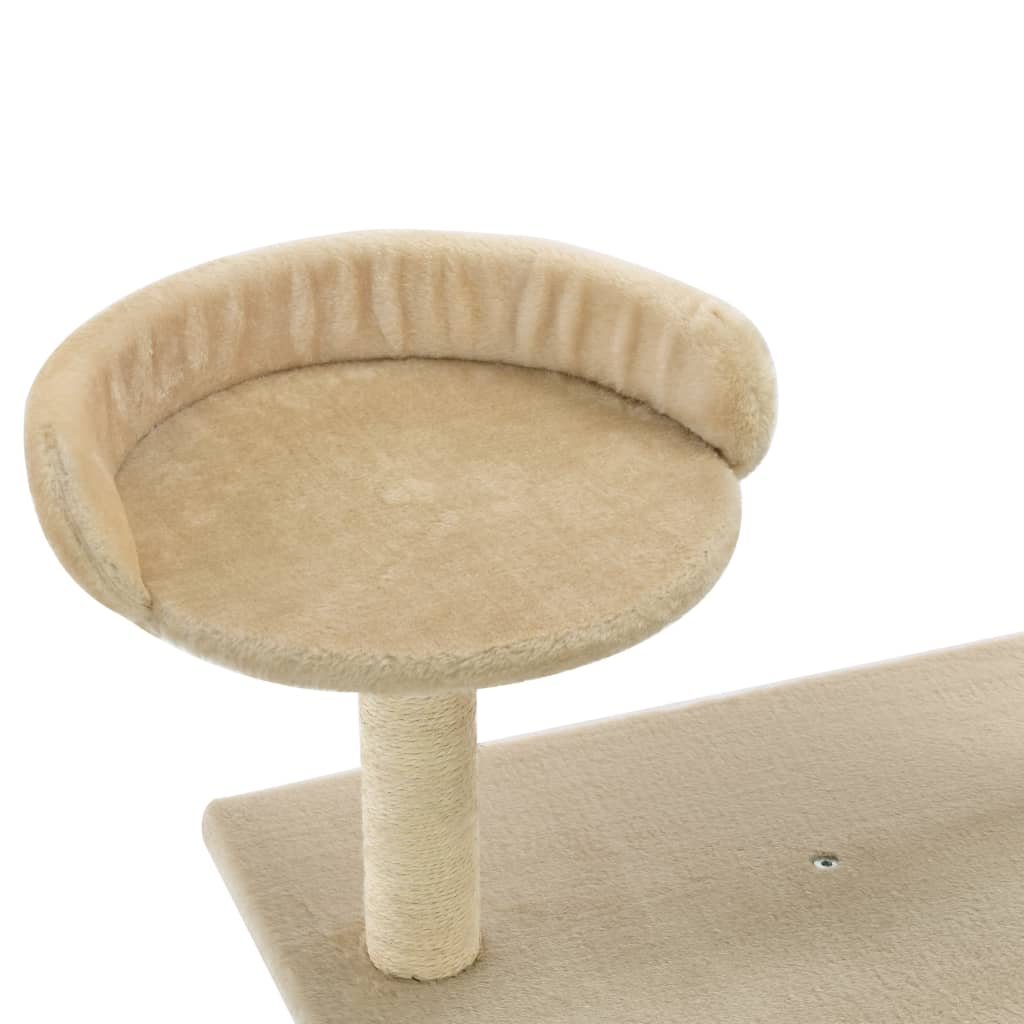 Petit arbre à chat en bois avec niche avec panier – Beige – 95 cm – vue 5