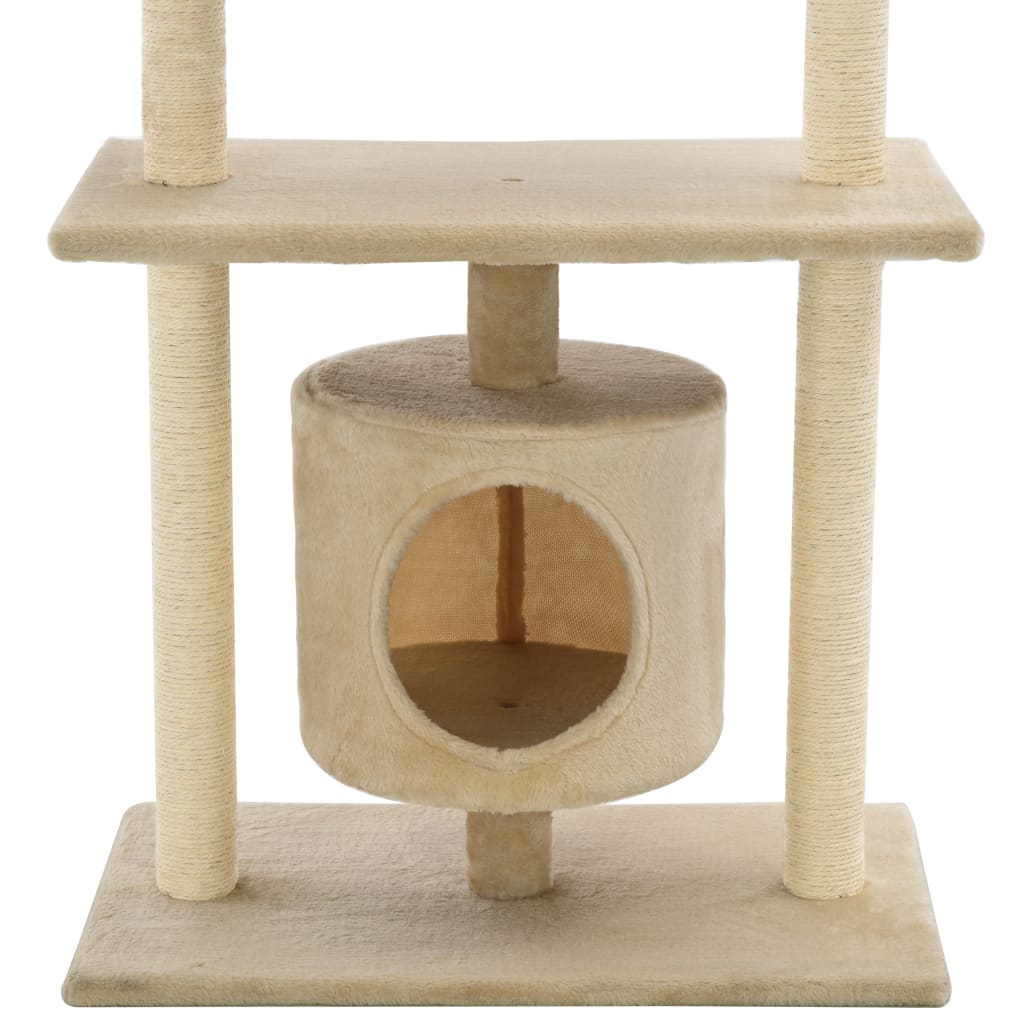 Petit arbre à chat en bois avec niche avec panier – Beige – 95 cm – vue 7
