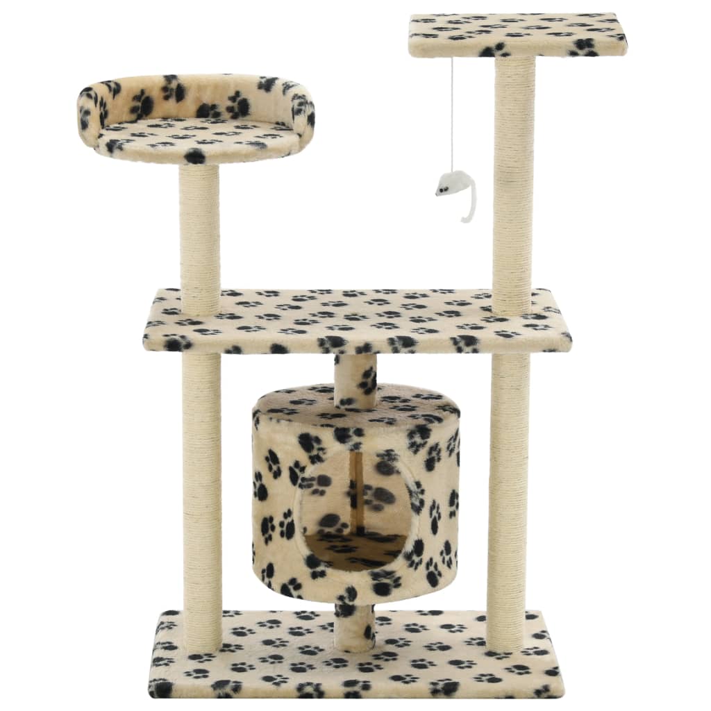 Petit arbre à chat en bois avec niche – Beige avec empreinte de patte – vue 3