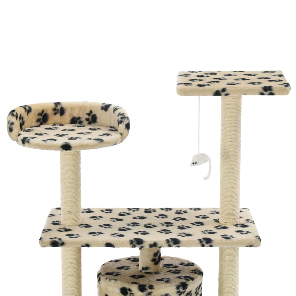 Petit arbre à chat en bois avec niche – Beige avec empreinte de patte – vue 4