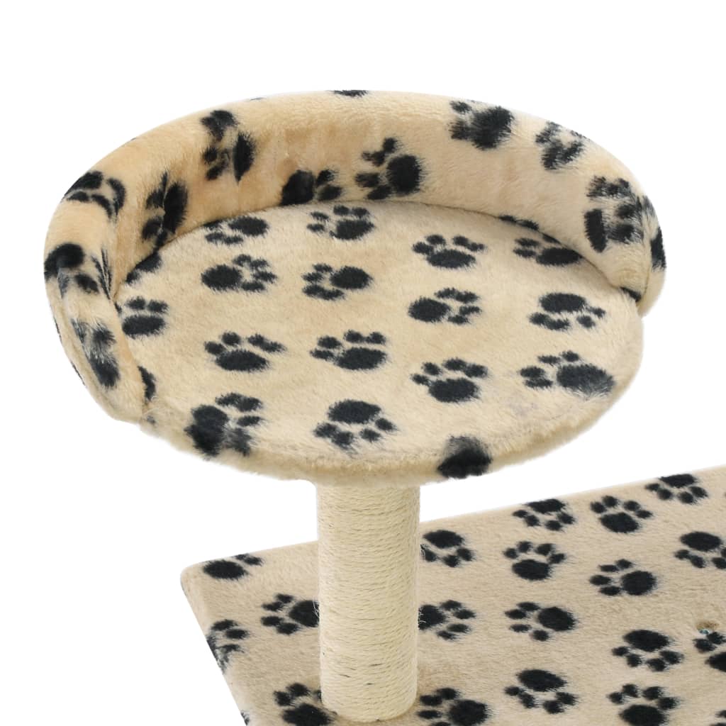 Petit arbre à chat en bois avec niche – Beige avec empreinte de patte – vue 5