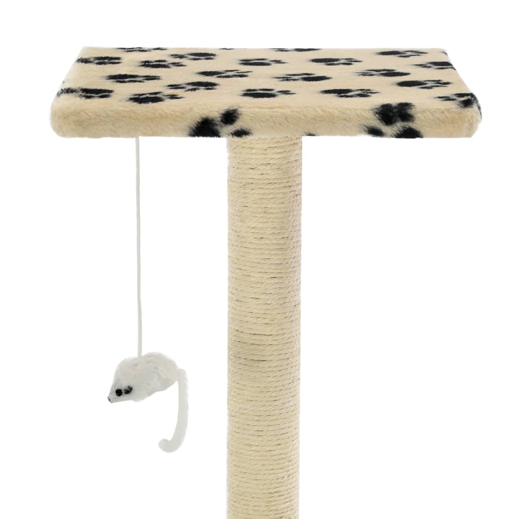 Petit arbre à chat en bois avec niche – Beige avec empreinte de patte – vue 6