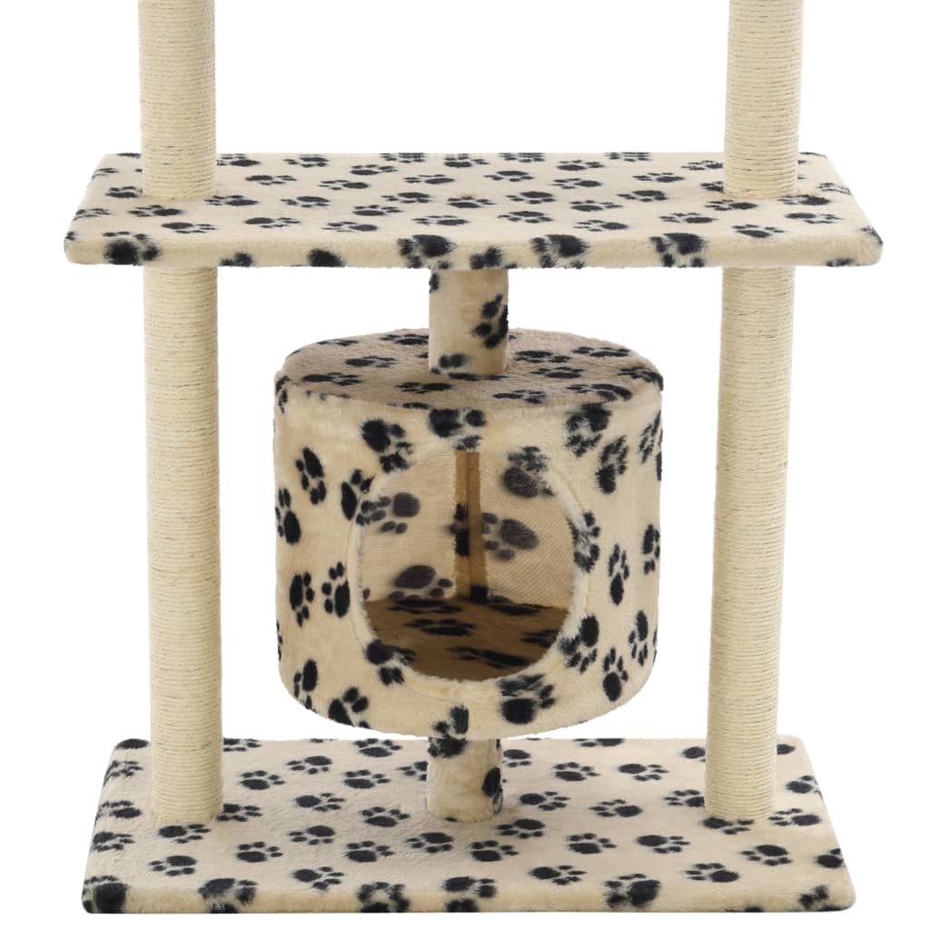 Petit arbre à chat en bois avec niche – Beige avec empreinte de patte – vue 7