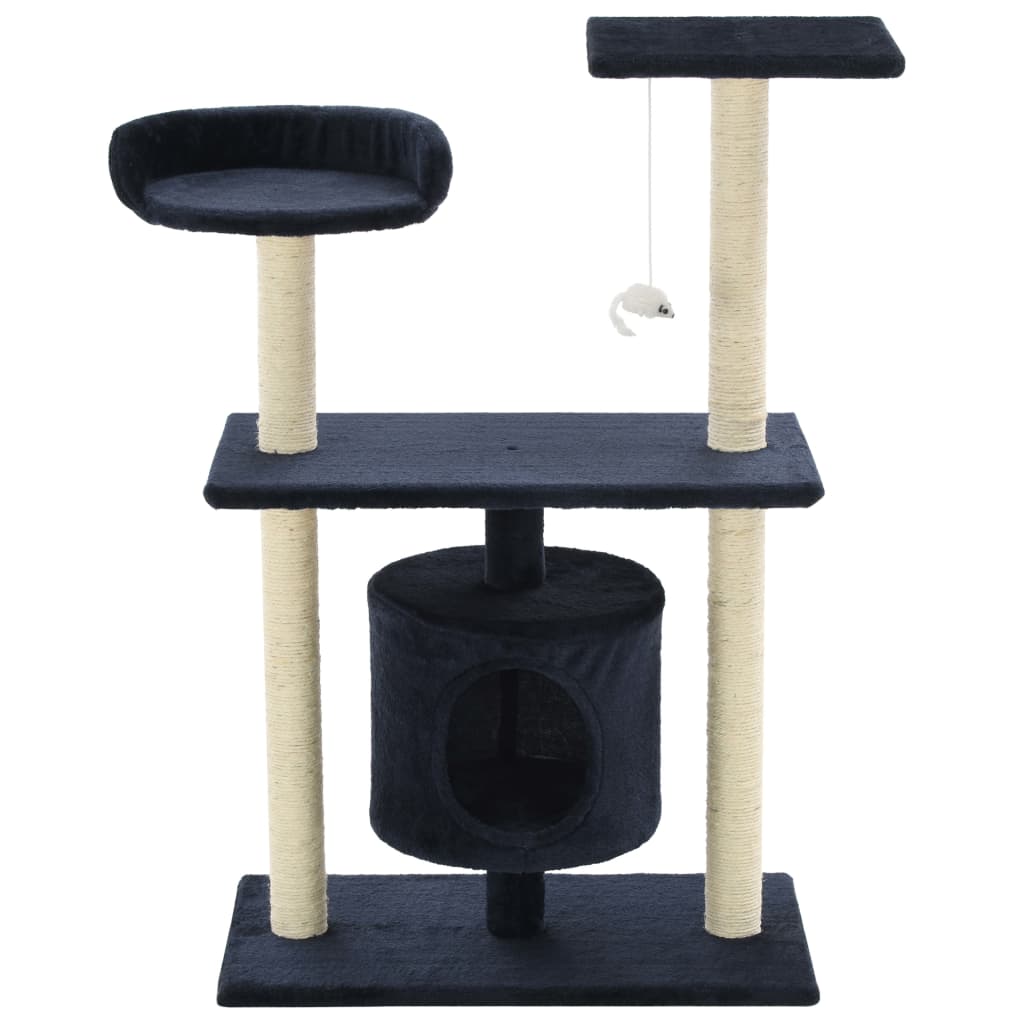 Petit arbre à chat en bois avec niche avec panier – Bleu foncé – 95 cm – vue 3