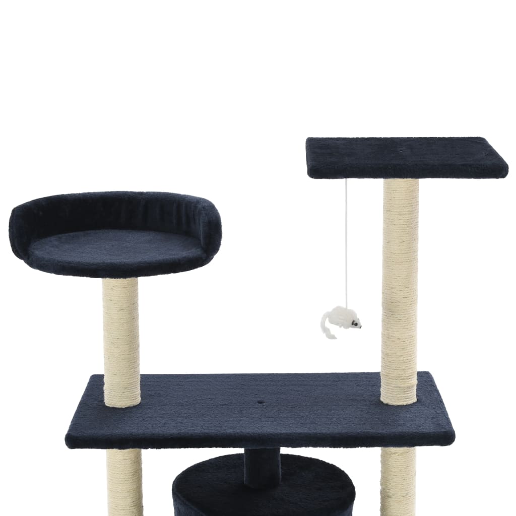 Petit arbre à chat en bois avec niche avec panier – Bleu foncé – 95 cm – vue 4