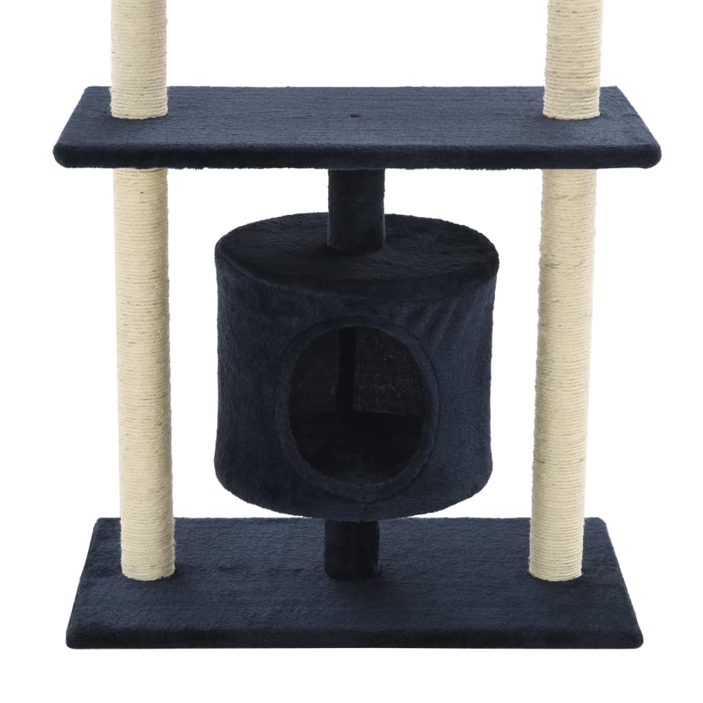 Petit arbre à chat en bois avec niche avec panier – Bleu foncé – 95 cm – vue 7
