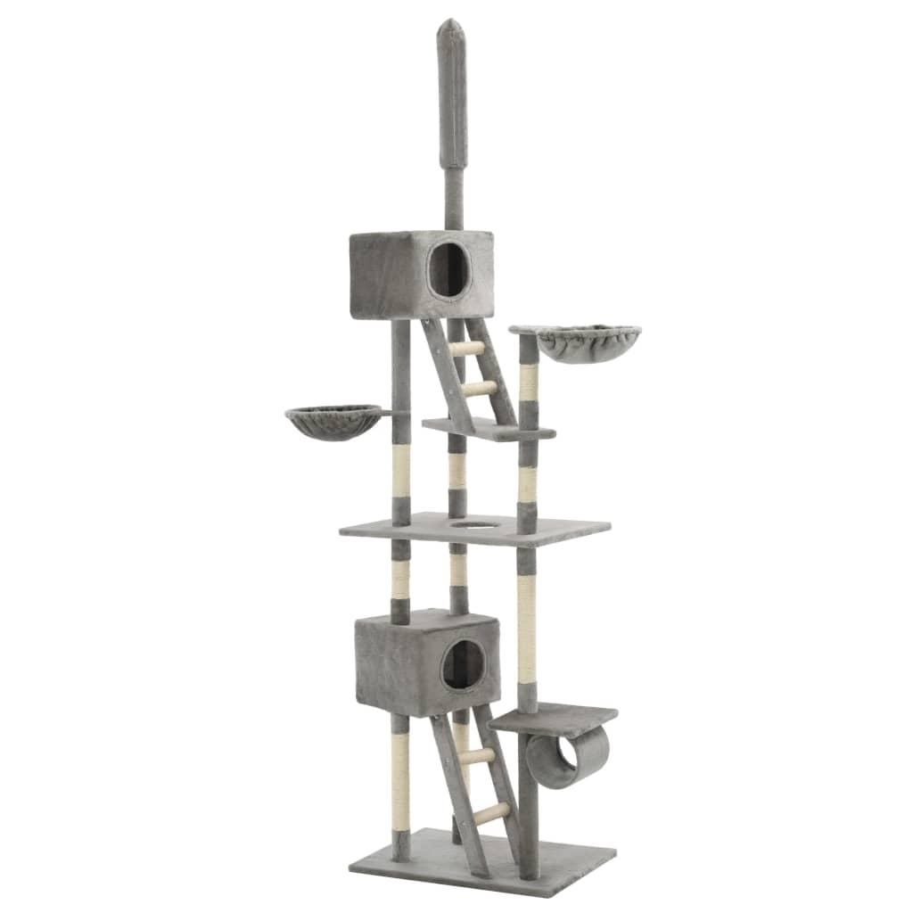 Petit arbre à chat en bois avec niche avec panier – Gris – 25 cm – vue 2