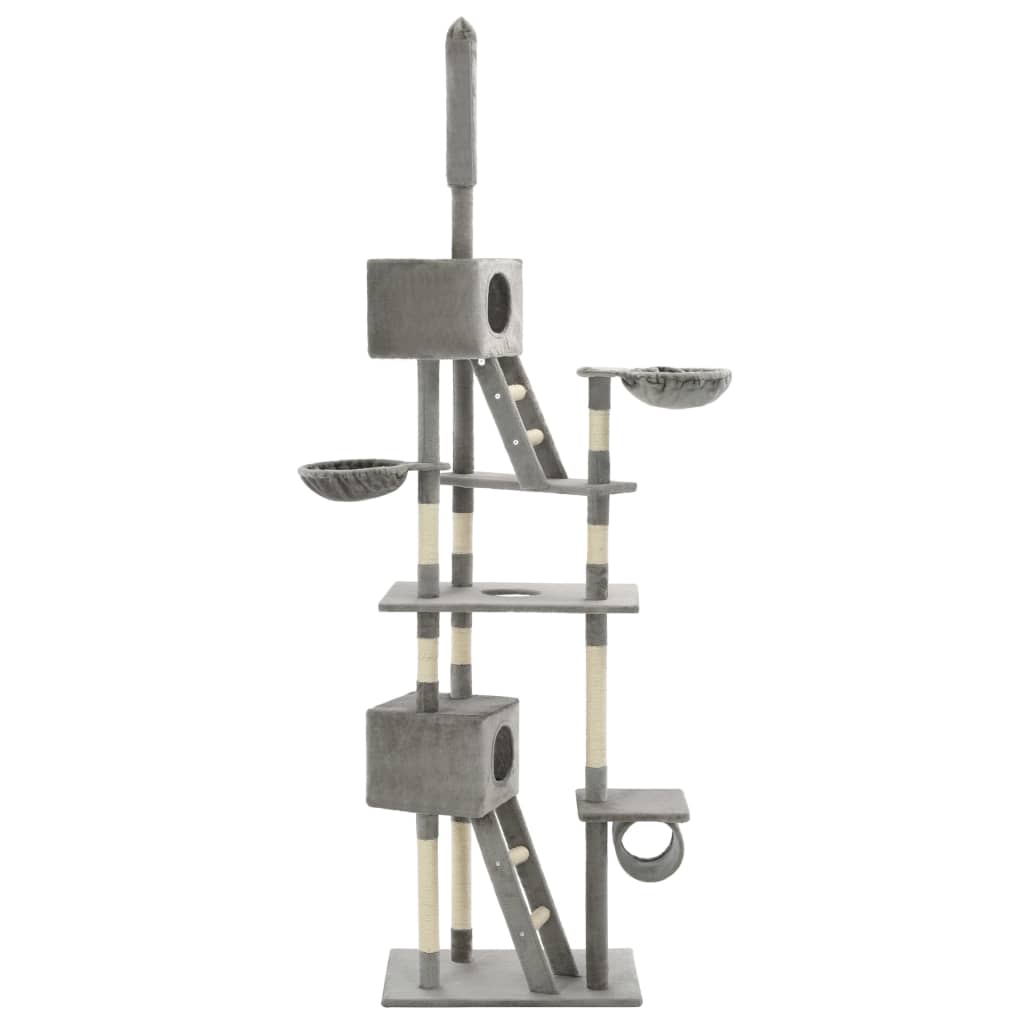 Petit arbre à chat en bois avec niche avec panier – Gris – 25 cm – vue 3