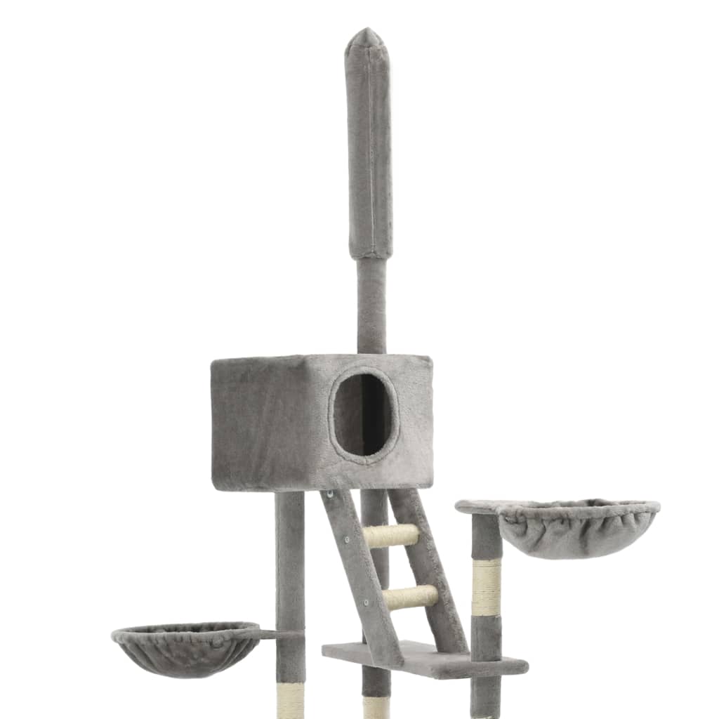 Petit arbre à chat en bois avec niche avec panier – Gris – 25 cm – vue 4