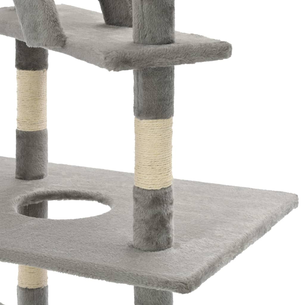 Petit arbre à chat en bois avec niche avec panier – Gris – 25 cm – vue 5
