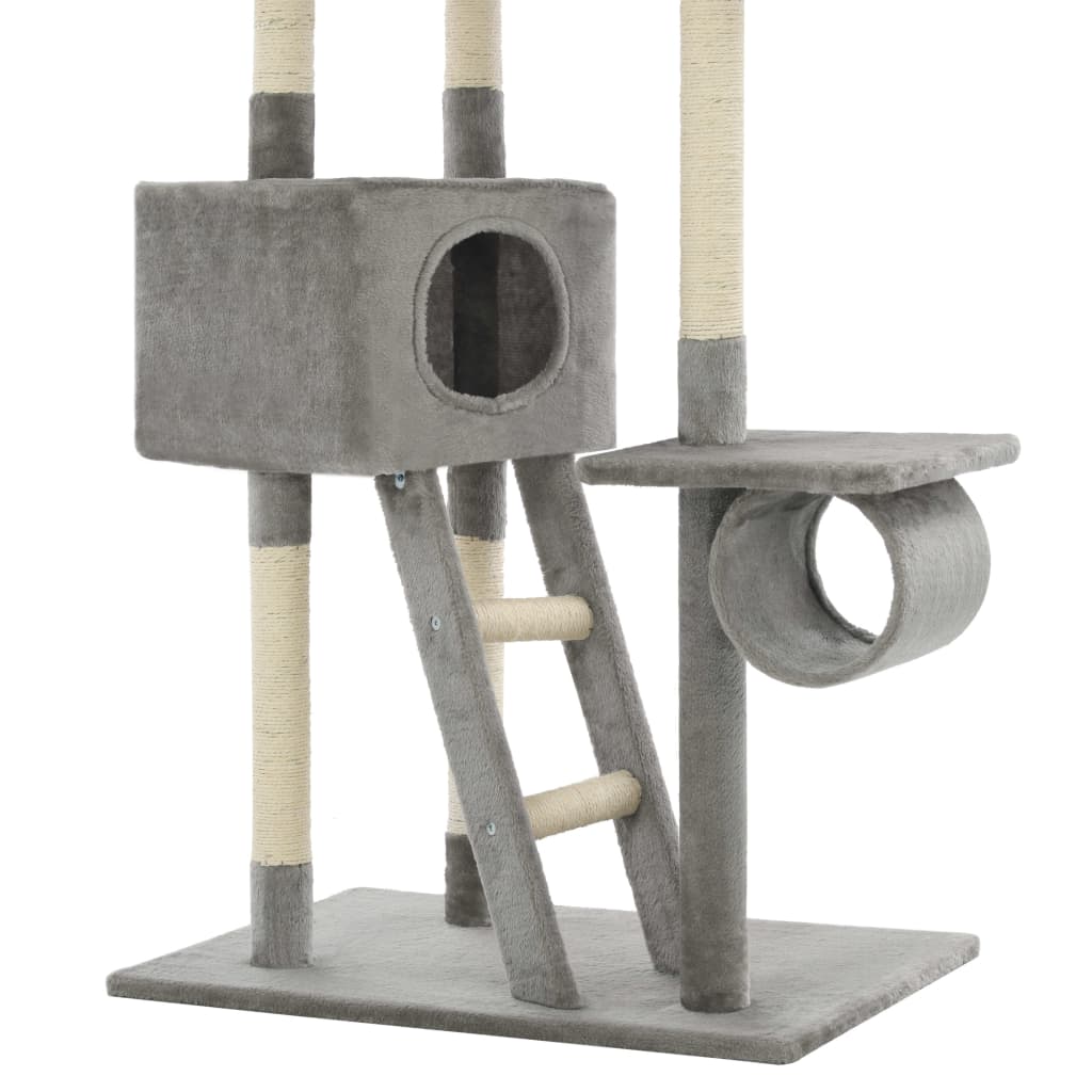 Petit arbre à chat en bois avec niche avec panier – Gris – 25 cm – vue 6