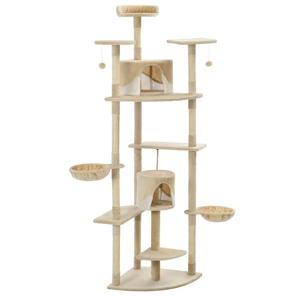 Arbre à chat XXL en bois avec niche avec panier – Beige et blanc – 203 cm – vue 3