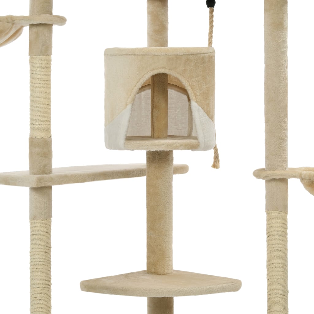 Arbre à chat XXL en bois avec niche avec panier – Beige et blanc – 203 cm – vue 5