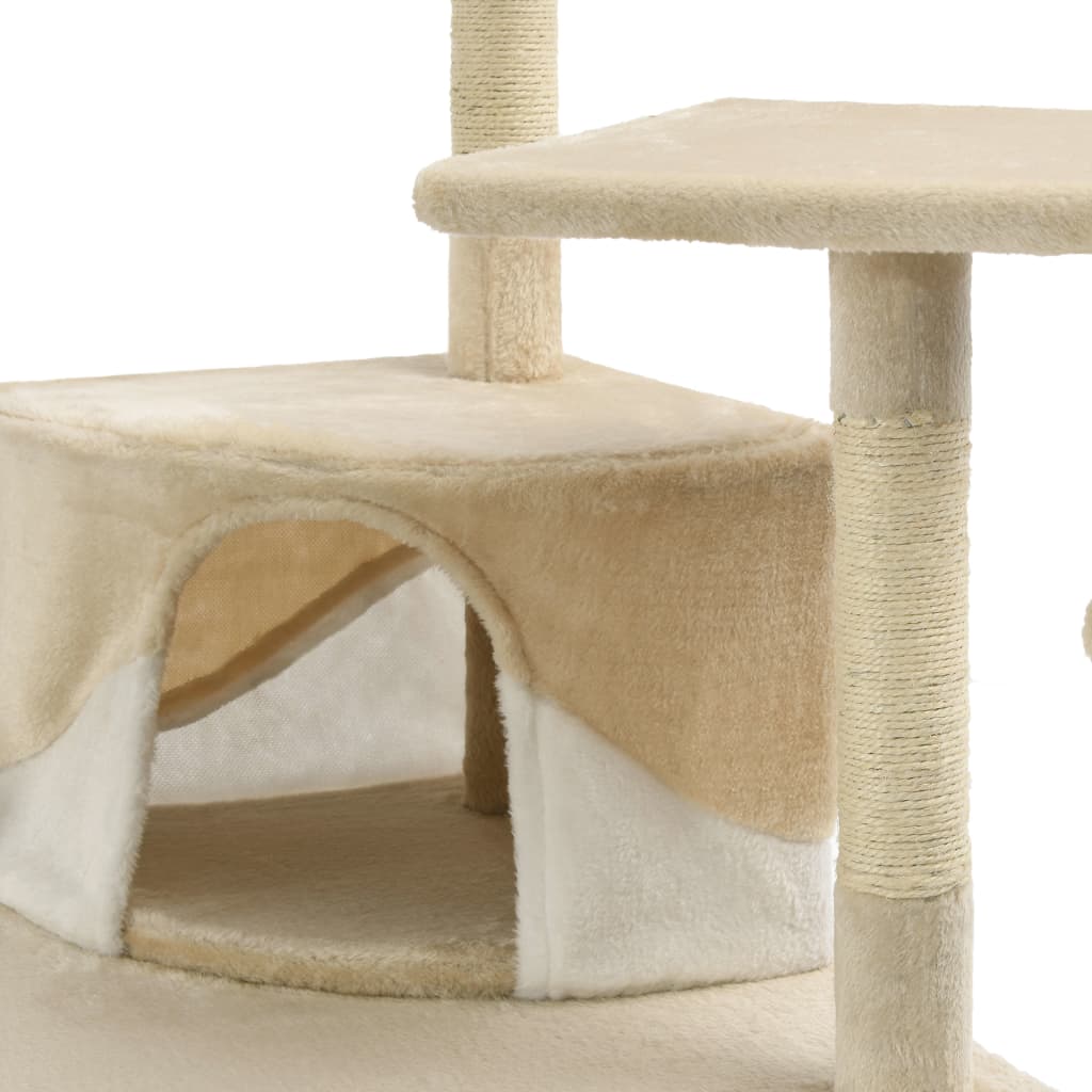 Arbre à chat XXL en bois avec niche avec panier – Beige et blanc – 203 cm – vue 6