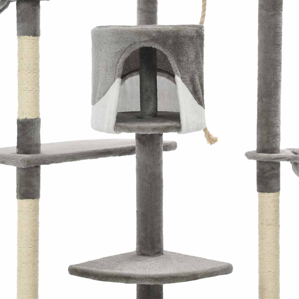Arbre à chat XXL en bois avec niche avec panier – Gris et blanc – 203 cm – vue 5