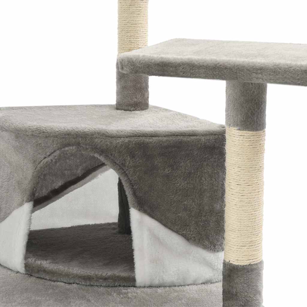 Arbre à chat XXL en bois avec niche avec panier – Gris et blanc – 203 cm – vue 6