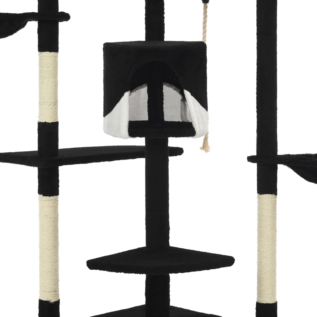 Arbre à chat XXL en bois avec niche avec panier – Noir et blanc – 203 cm – vue 5
