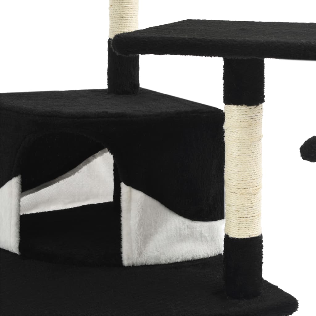 Arbre à chat XXL en bois avec niche avec panier – Noir et blanc – 203 cm – vue 6