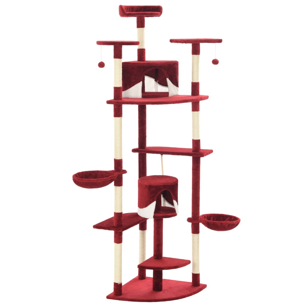 Arbre à chat XXL en bois avec niche avec panier – Rouge et blanc – 203 cm – vue 3
