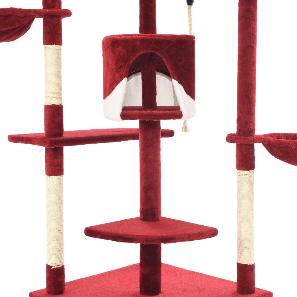 Arbre à chat XXL en bois avec niche avec panier – Rouge et blanc – 203 cm – vue 5