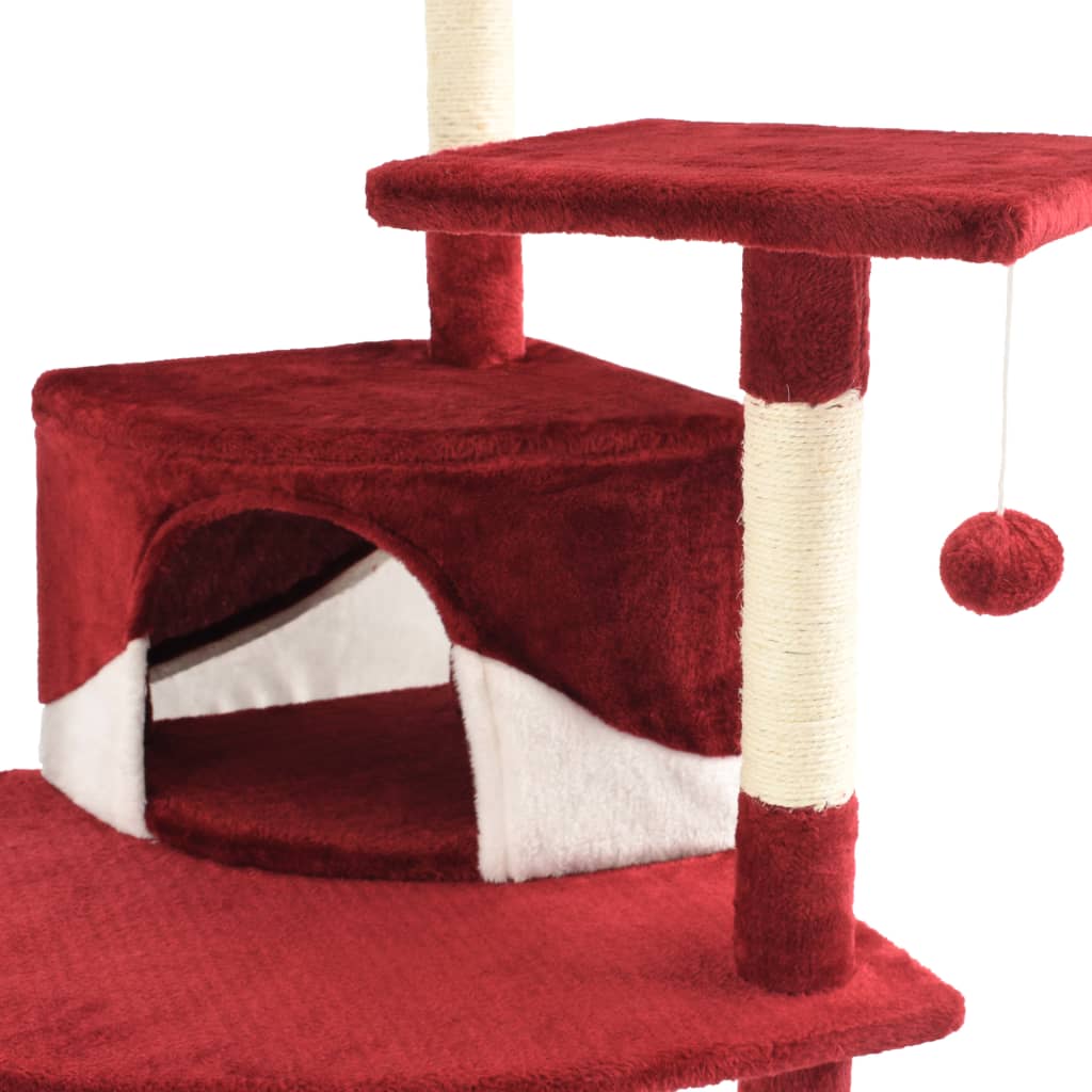 Arbre à chat XXL en bois avec niche avec panier – Rouge et blanc – 203 cm – vue 6