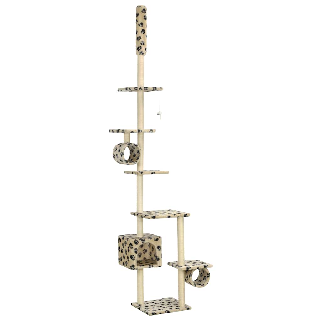 Arbre à chat XXL en bois avec niche – Beige avec empreinte de patte – 260 cm – vue 2