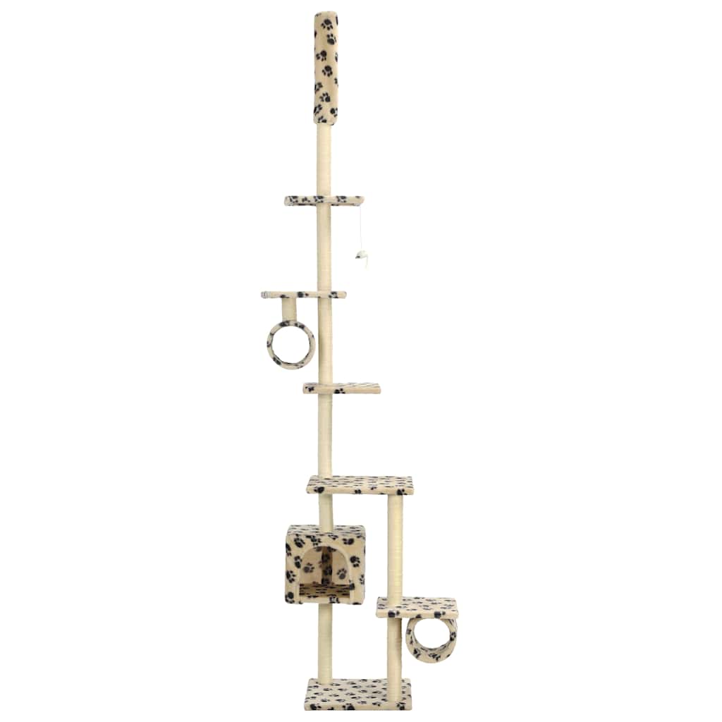 Arbre à chat XXL en bois avec niche – Beige avec empreinte de patte – 260 cm – vue 3