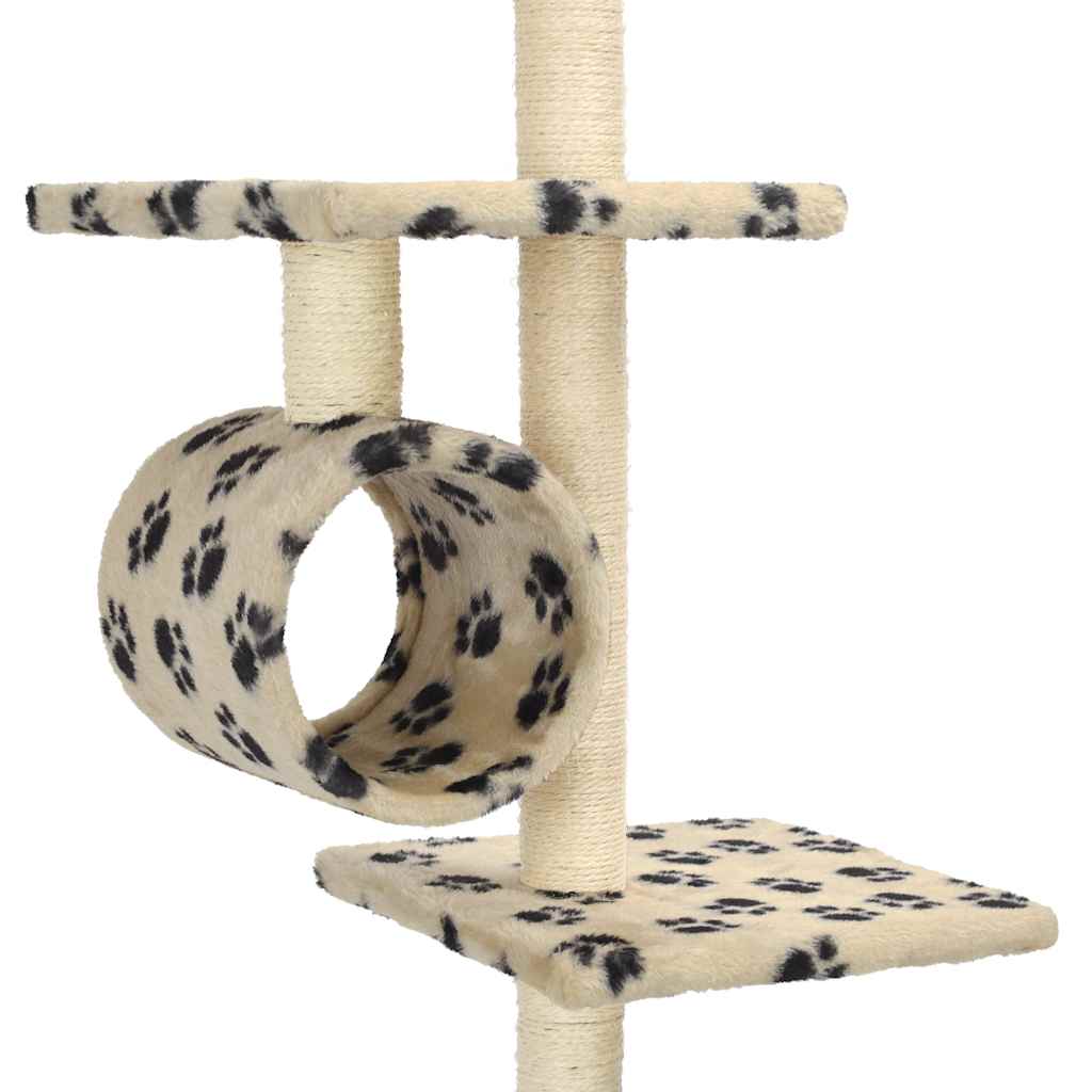 Arbre à chat XXL en bois avec niche – Beige avec empreinte de patte – 260 cm – vue 5
