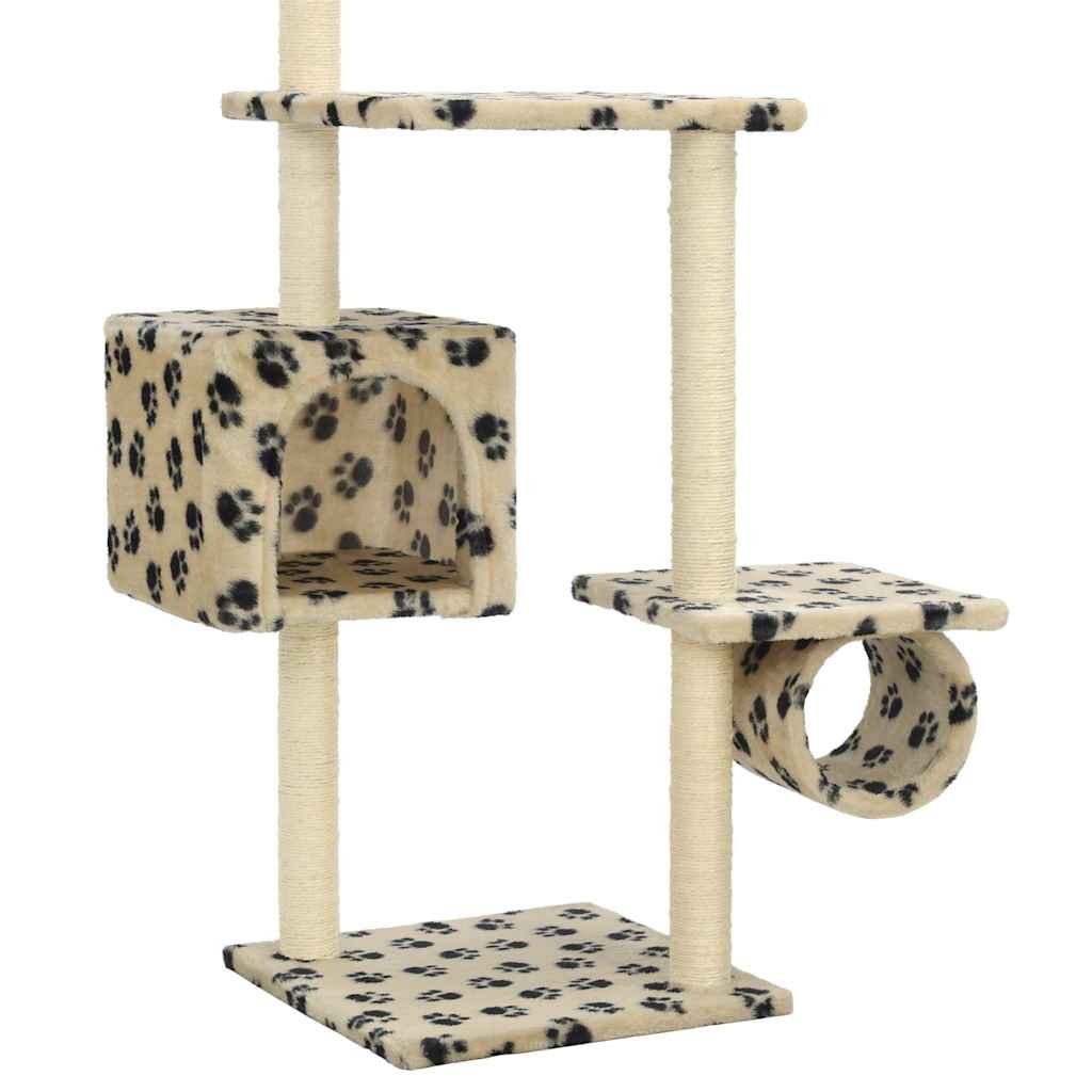 Arbre à chat XXL en bois avec niche – Beige avec empreinte de patte – 260 cm – vue 6