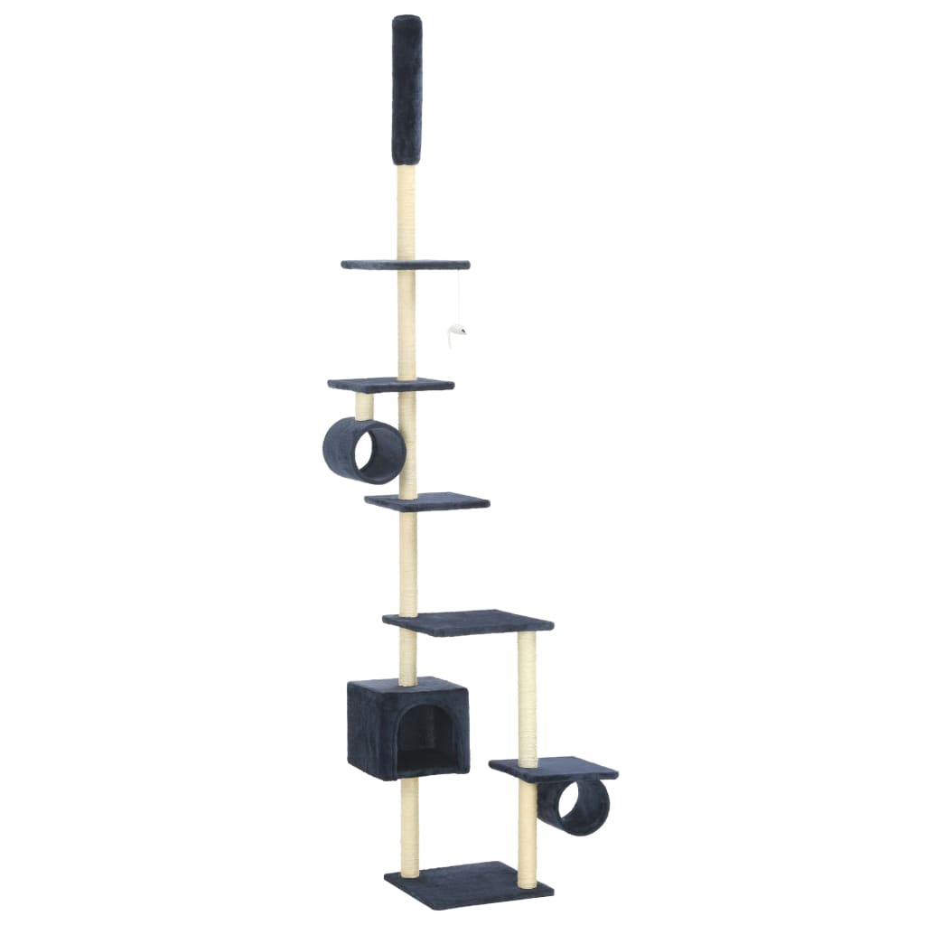 Arbre à chat XXL en bois avec niche avec panier – Bleu foncé – 260 cm – vue 2