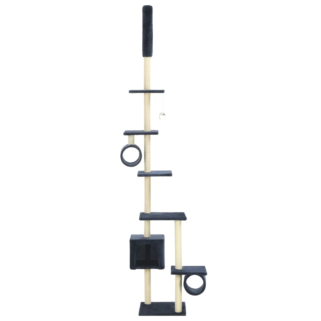 Arbre à chat XXL en bois avec niche avec panier – Bleu foncé – 260 cm – vue 3