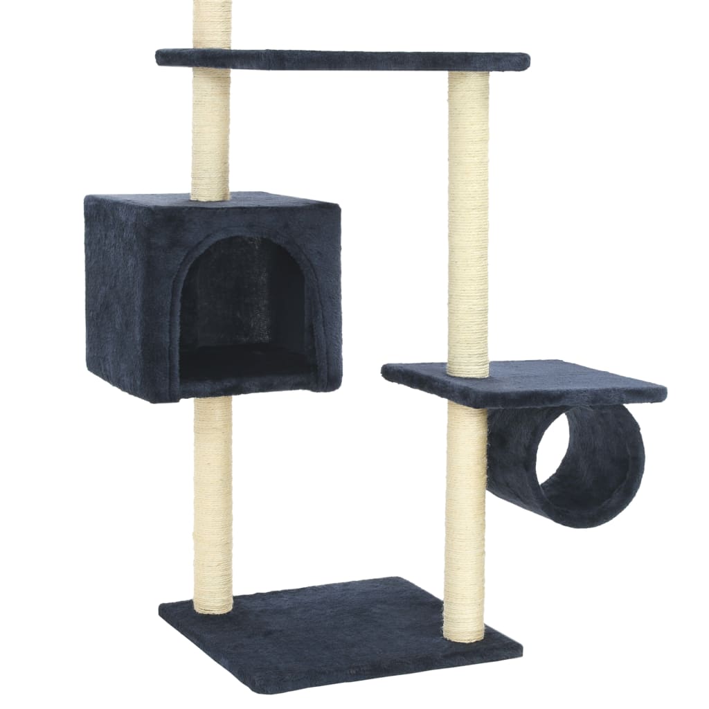 Arbre à chat XXL en bois avec niche avec panier – Bleu foncé – 260 cm – vue 6
